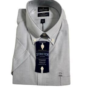 Stafford Regular Fit Travel Wrinkle Free Short Sleeve Blue Oxford 17 1/2 NWT